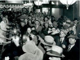 Hundreds of people celebrating the end of prohibition at Fauerbach Brewing Company Tap Room in Madison WI.